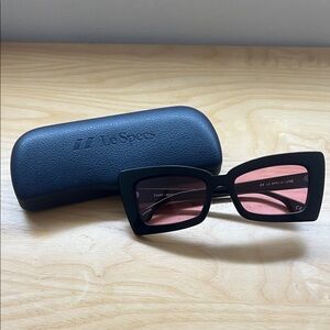 Le Specs Black Frame Sunglasses with Pink Tinted Lenses